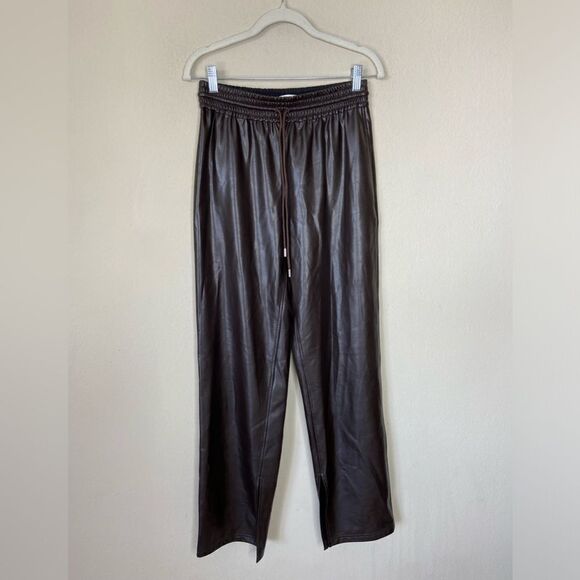A.L.C. Leo Brown Faux Leather Brown Pants Wide Straight Leg Ankle Size 0 - Picture 8 of 13